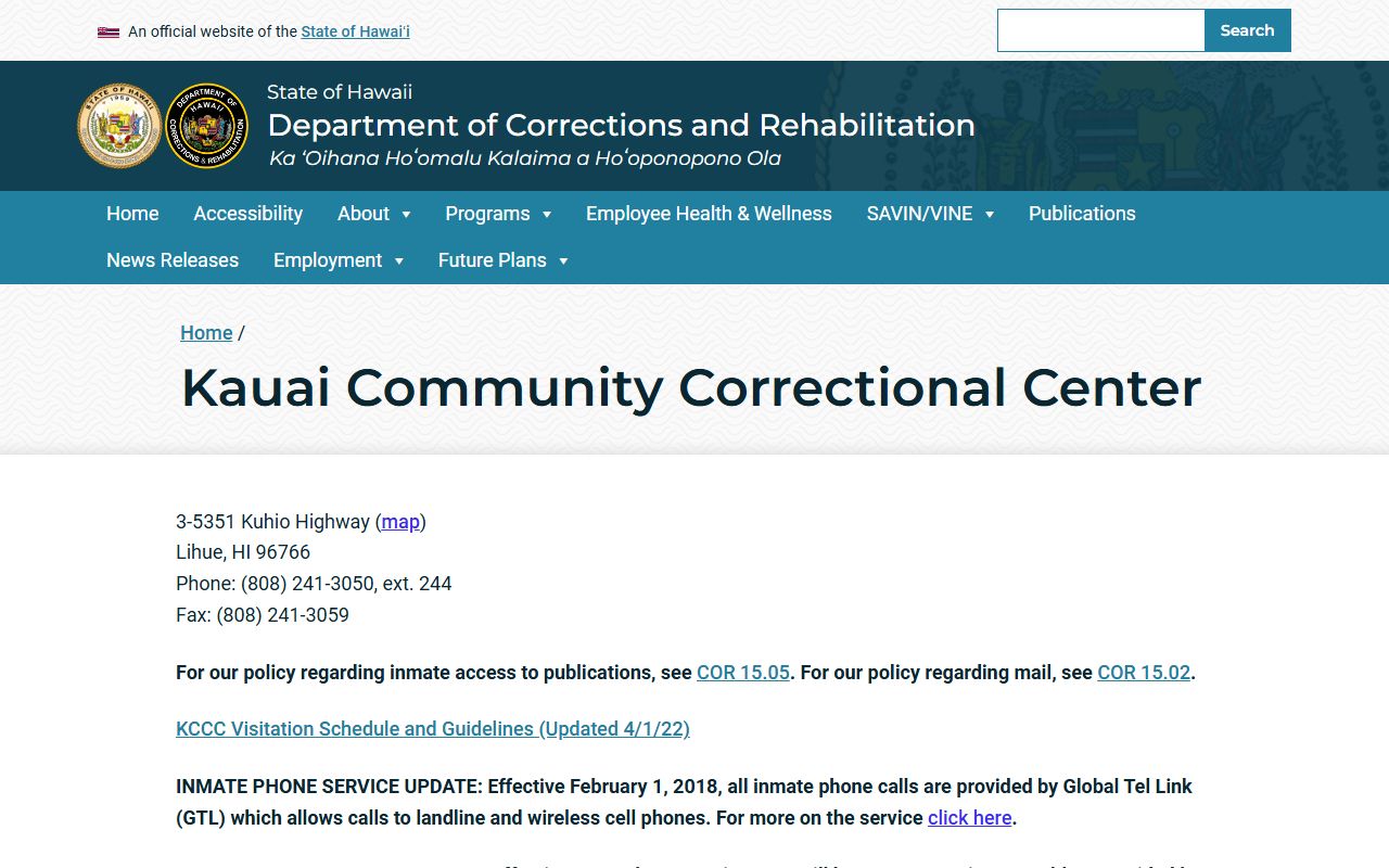 Kauai County Recent Bookings at Kauai Community Correctional Center
