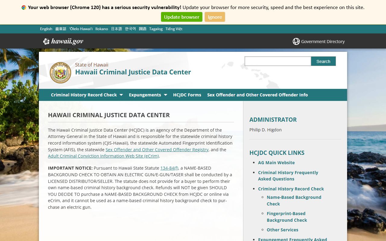 Hawaii Recent Bookings through Criminal Justice Data Center
